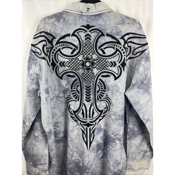 Roar Signature Button-Up Blue Shirt w/ Embroidered Slash Designs Mens Size XXL - Picture 10 of 13